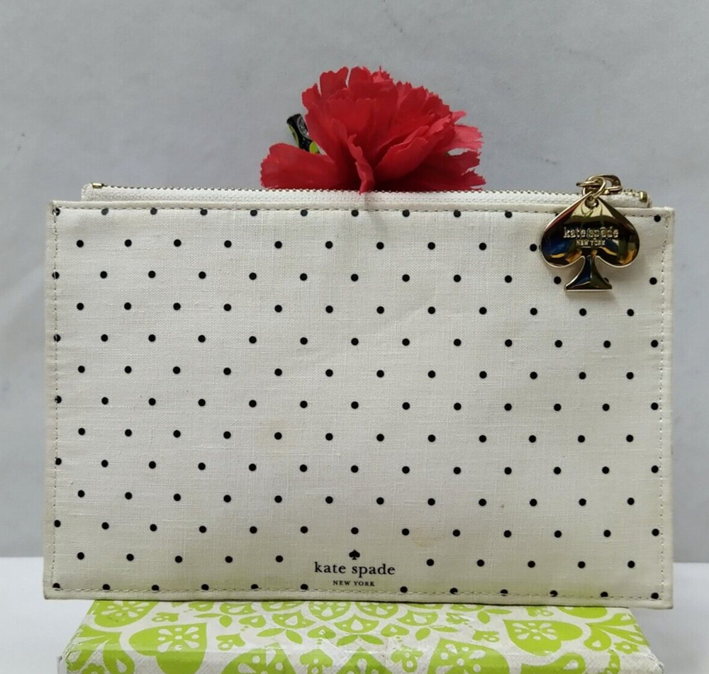 Kate Spade New York Ivory Canvas Polka Dot Zipper Closure Coin Wallet